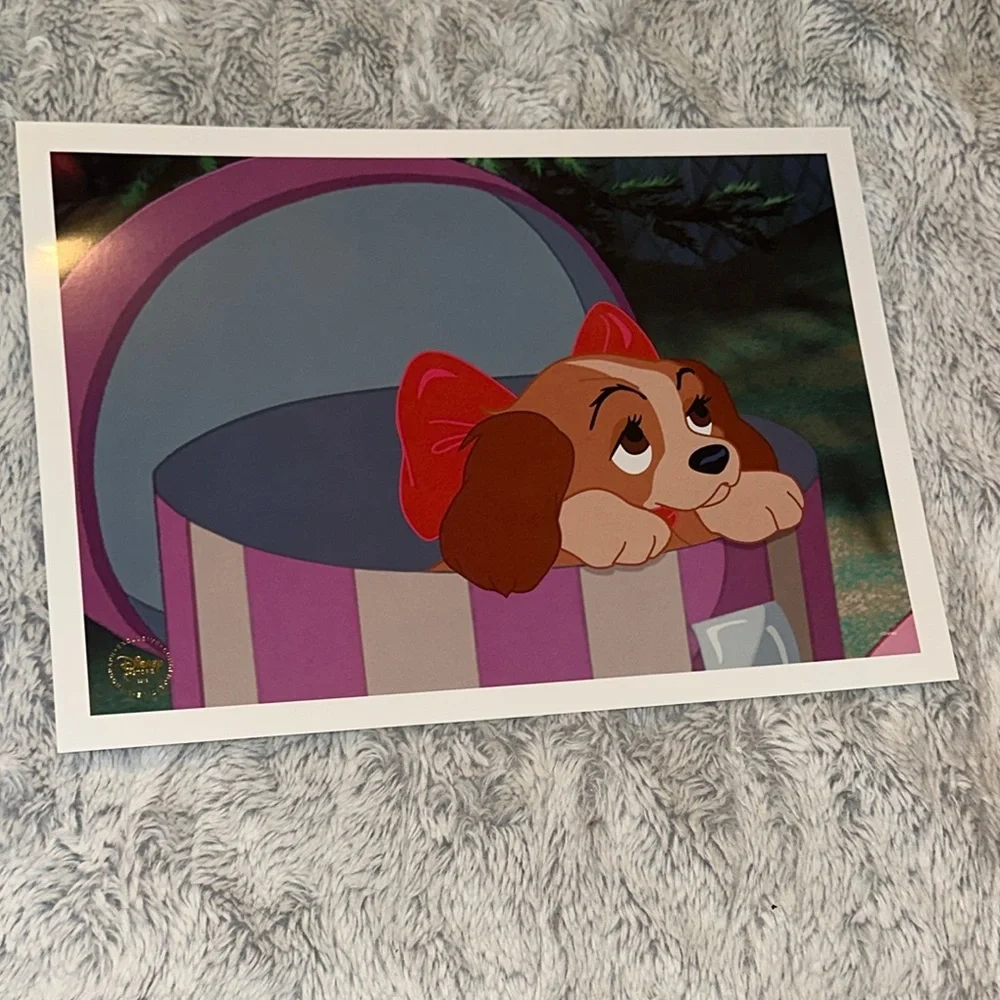Lady & the Tramp Dog Cartoon Print with Red Bow Disney Store Art Print‎ 2012